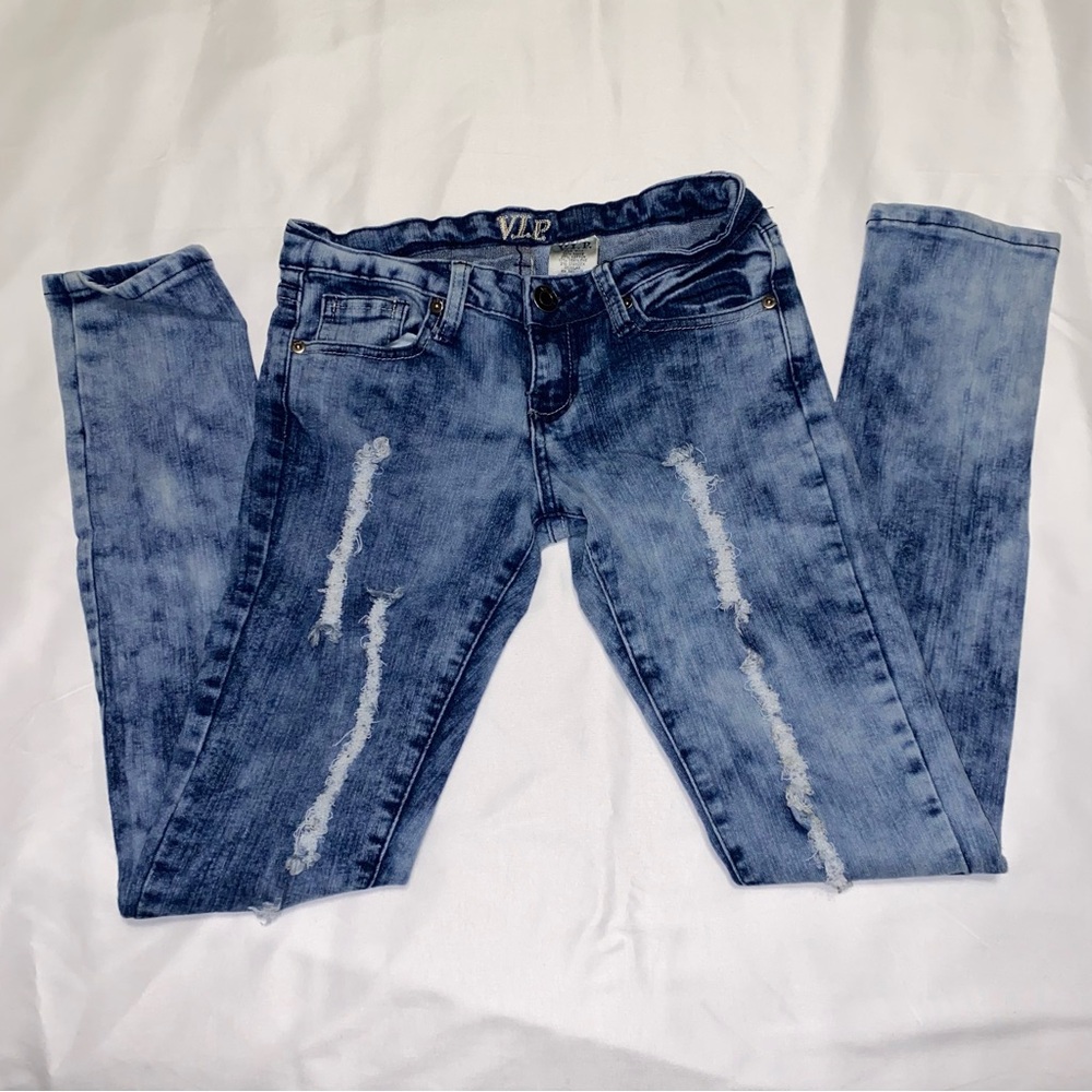 VIP Women's Blue Distressed Skinny Jeans
